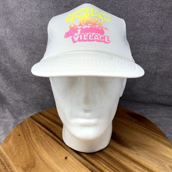 VTG Hooked on Mono Village White Trucker Hat Snapback Fishing Cap Bridgeport - Picture 1 of 6